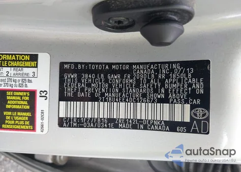 2013 Toyota Corolla Le from USA, damaged, VIN 2T1BU4EE4DC126673